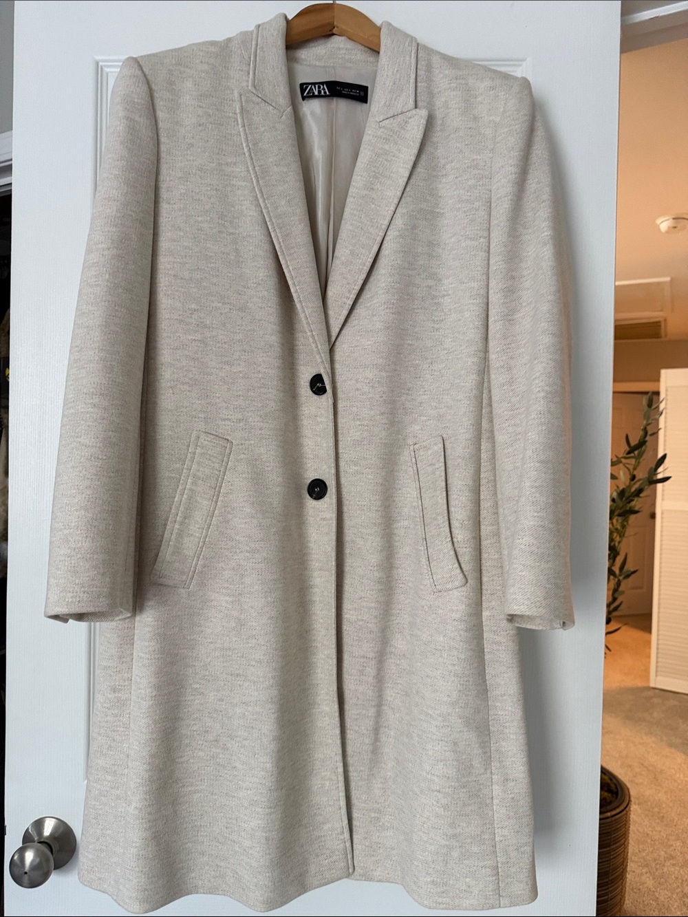 Zara Light Cream Single-Breasted Trench Coat